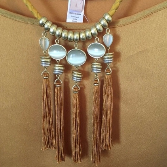 Lucky Brand Gold Mustard OCHRE Fringe Necklace - Picture 4 of 7